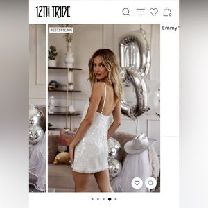 12 Tribe White Sequin Bridal Party Dress